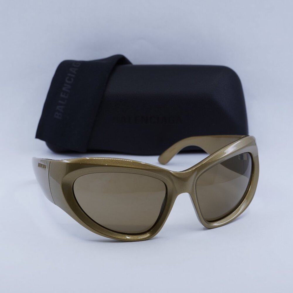Balenciaga BB0228S 004 Geometric Sunglasses - Gold / Gold Mirror